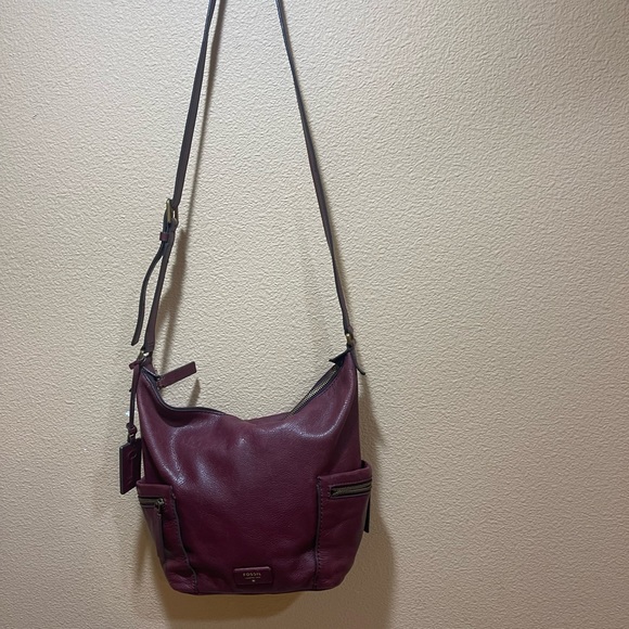 Fossil 1954  Maroon leather crossbody bag - Picture 2 of 14